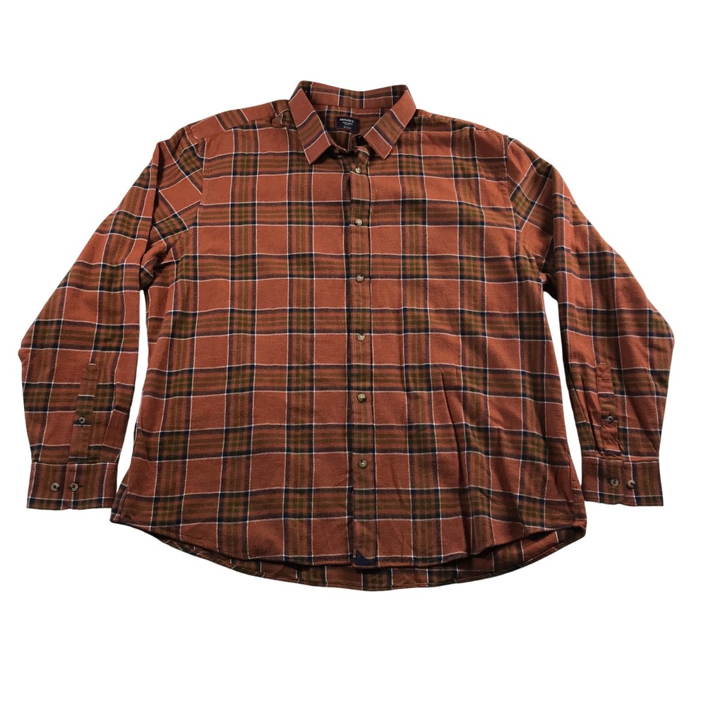 UNTUCKit Regner Orange Plaid Flannel Button Down Shirt Mens 3XL Regular Fit